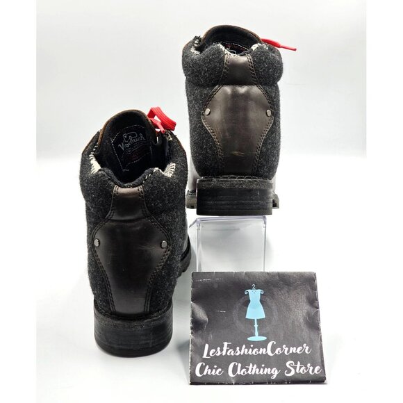 Woolrich Rockies Women's Brown Leather Dark Gray Wool Hiking Boots Sz 9.5 2908 - Picture 4 of 16